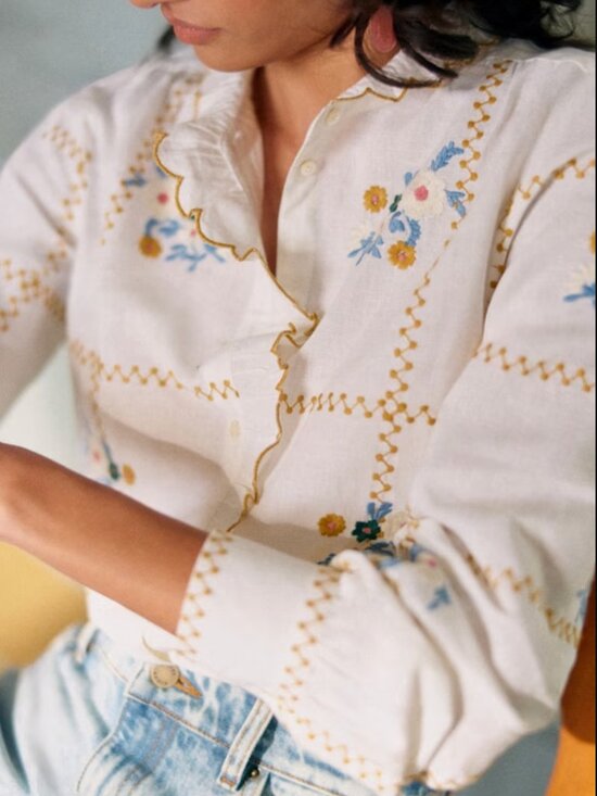 Sezane Tops - Chlo Shirt - Sezane x Lucia Vergara - Aciano Embroidery - US2 / FR34